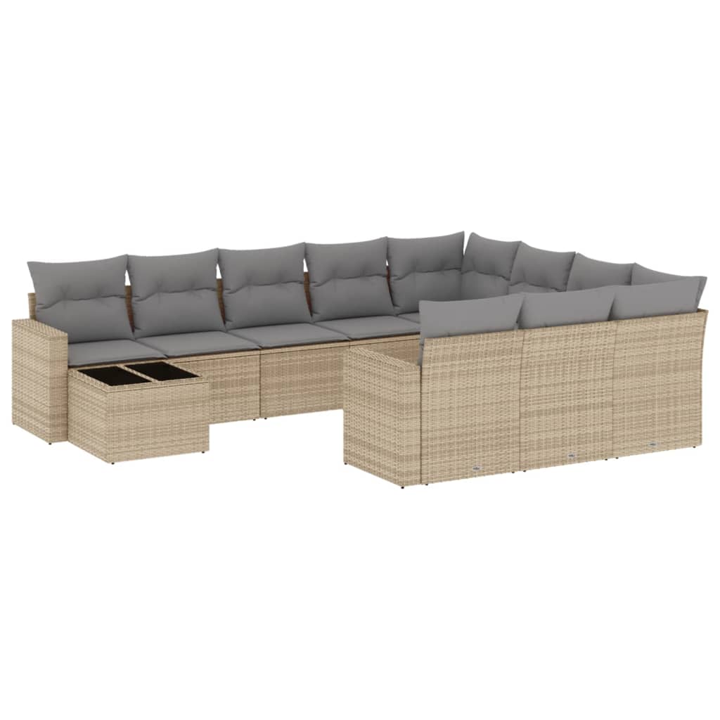 11-tlg. Garten-Sofagarnitur mit Kissen Beige Poly Rattan