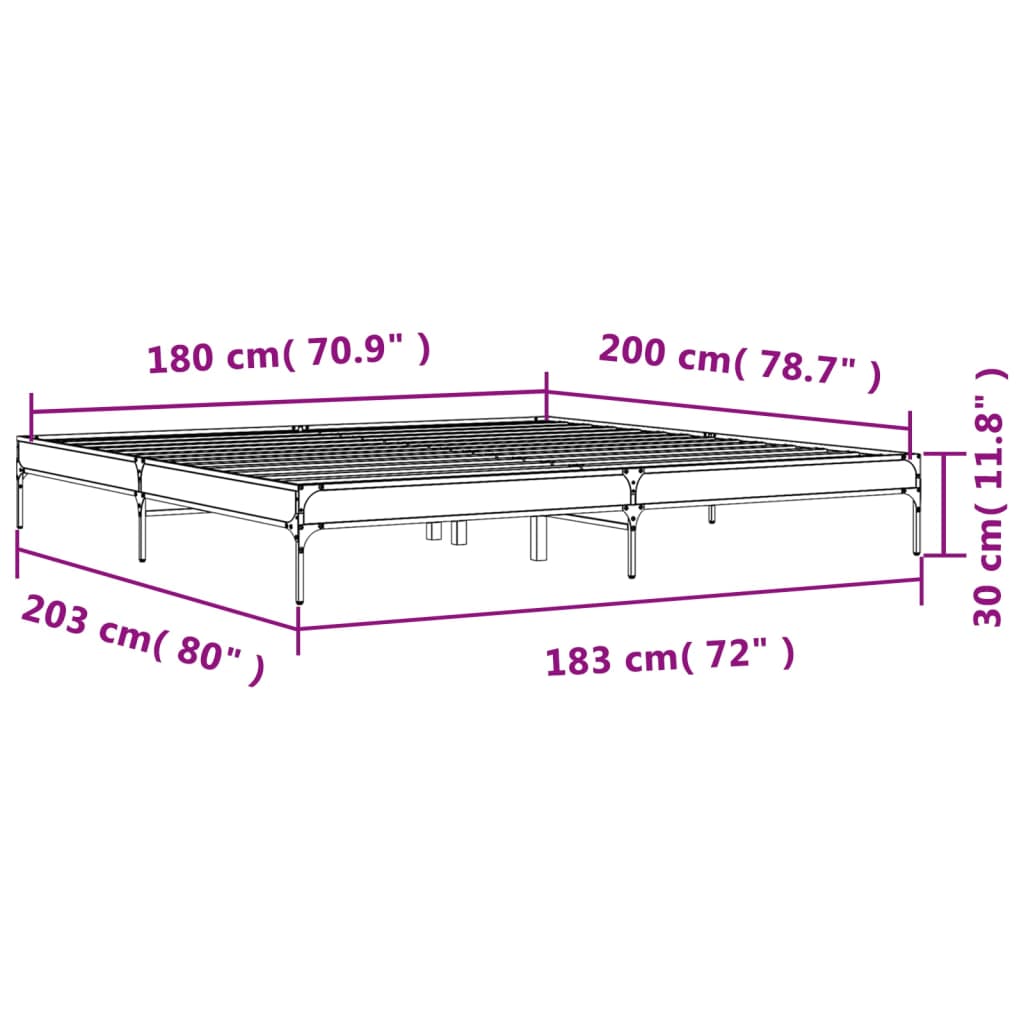 Bettgestell Sonoma-Eiche 180x200 cm Holzwerkstoff und Metall