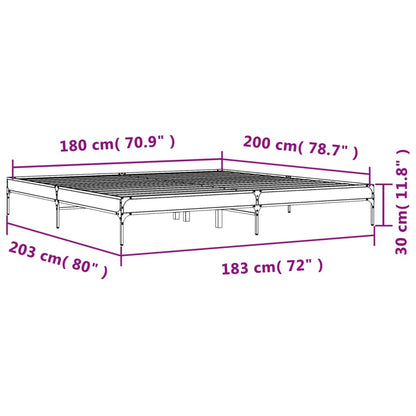 Bettgestell Grau Sonoma 180x200 cm Holzwerkstoff und Metall