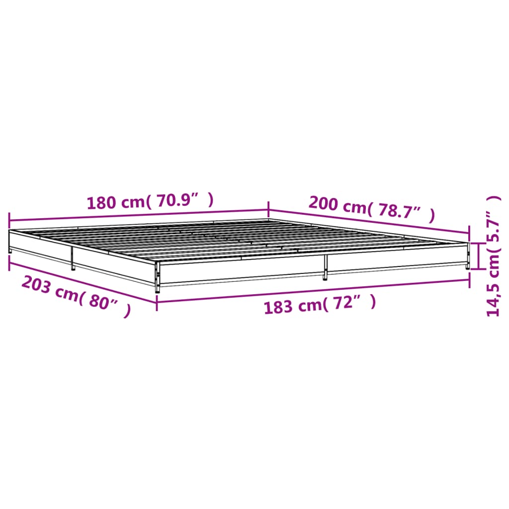 Bettgestell Schwarz 180x200 cm Holzwerkstoff und Metall