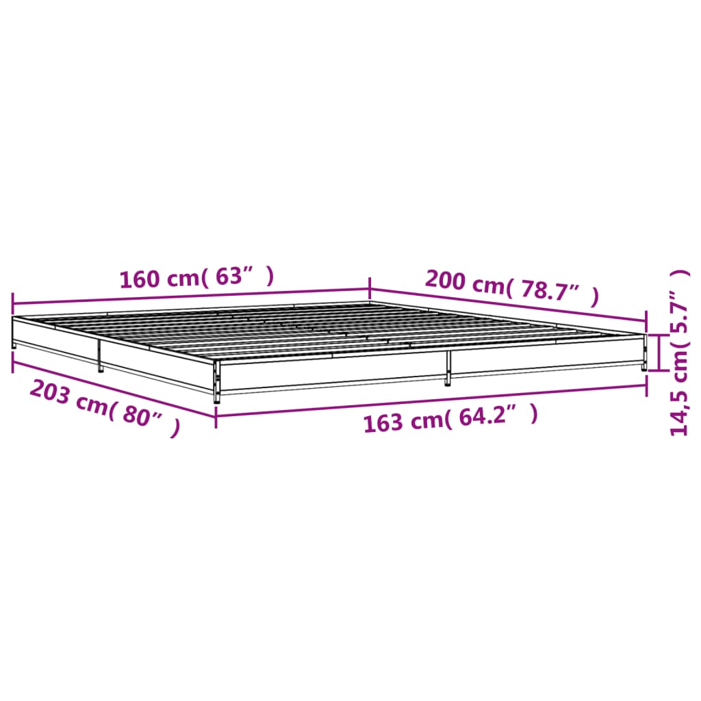 Bettgestell Räuchereiche 160x200 cm Holzwerkstoff und Metall