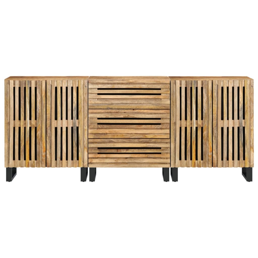 Sideboard 3 Stk. 60x34x75 cm Raues Massivholz Mango