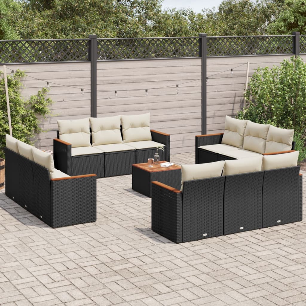 13-tlg. Garten-Sofagarnitur mit Kissen Schwarz Poly Rattan