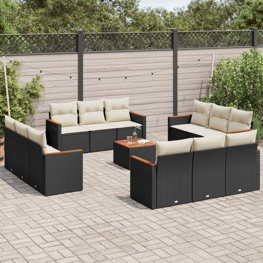 13-tlg. Garten-Sofagarnitur mit Kissen Schwarz Poly Rattan