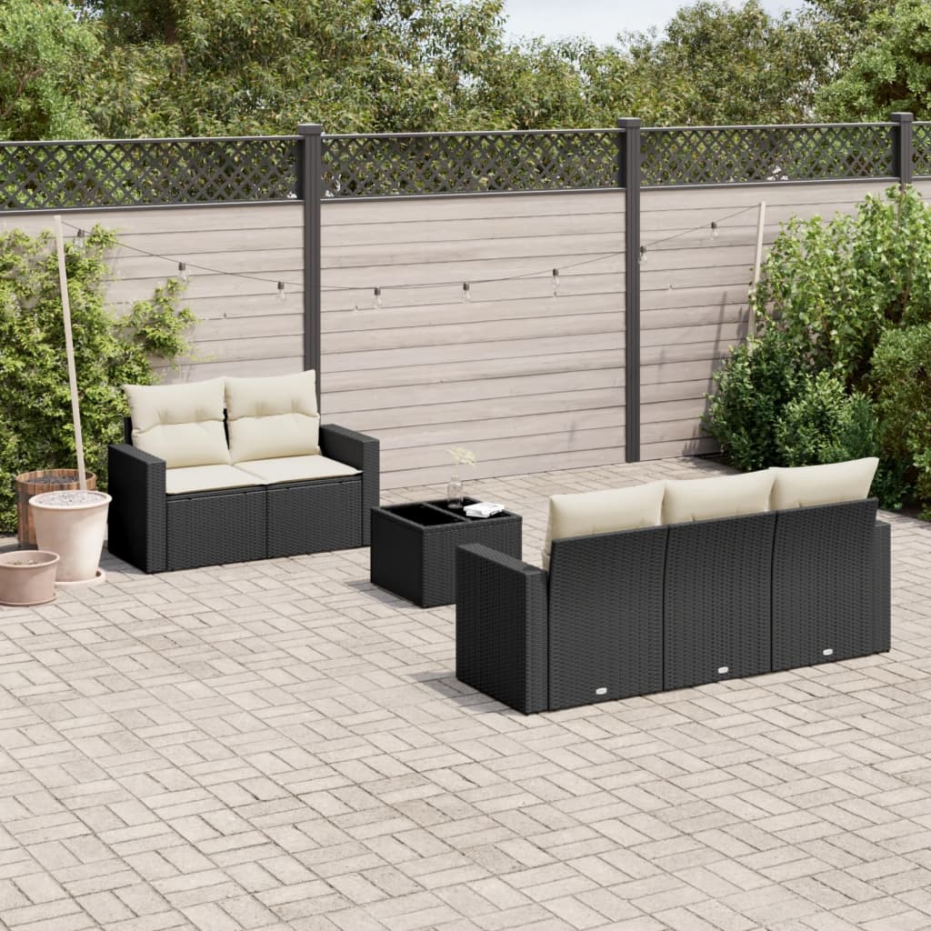 6-tlg. Garten-Sofagarnitur mit Kissen Schwarz Poly Rattan