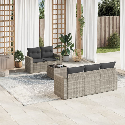 6-tlg. Garten-Sofagarnitur mit Kissen Hellgrau Poly Rattan