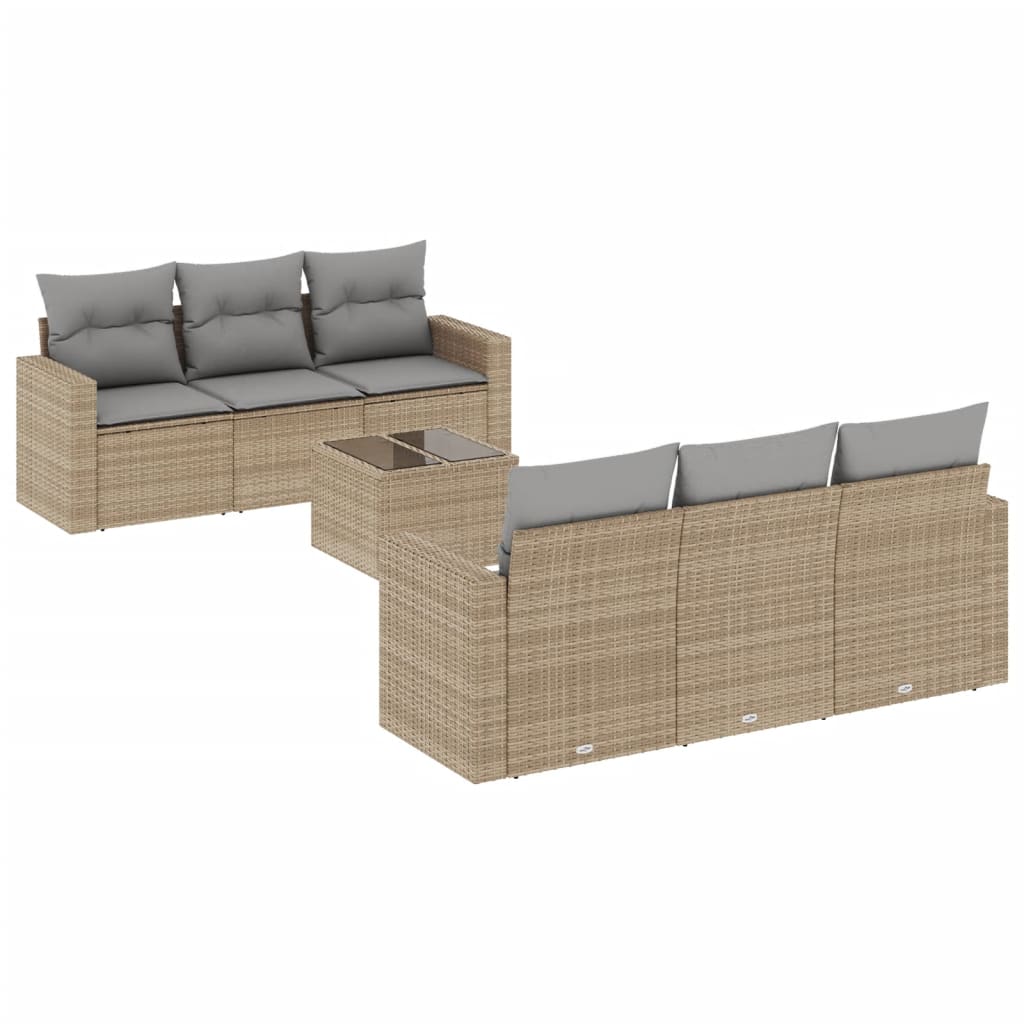 7-tlg. Garten-Sofagarnitur mit Kissen Beige Poly Rattan