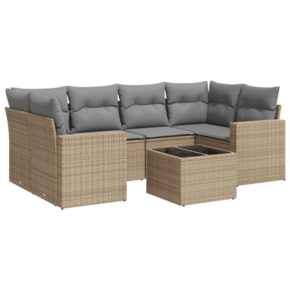 7-tlg. Garten-Sofagarnitur mit Kissen Beige Poly Rattan