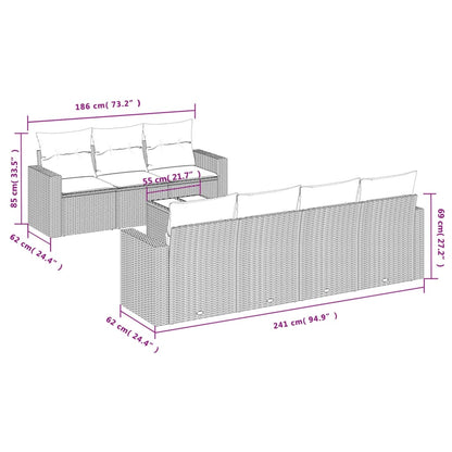 8-tlg. Garten-Sofagarnitur mit Kissen Schwarz Poly Rattan