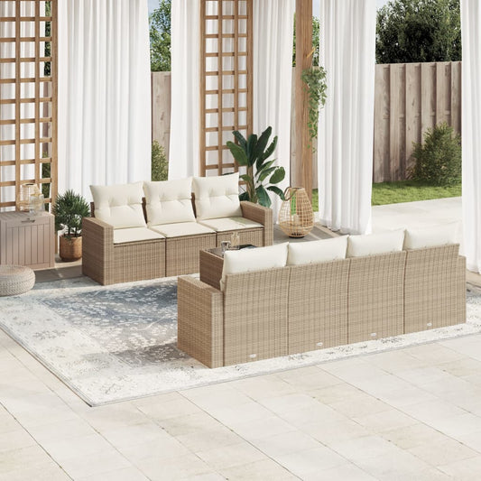 8-tlg. Garten-Sofagarnitur mit Kissen Beige Poly Rattan