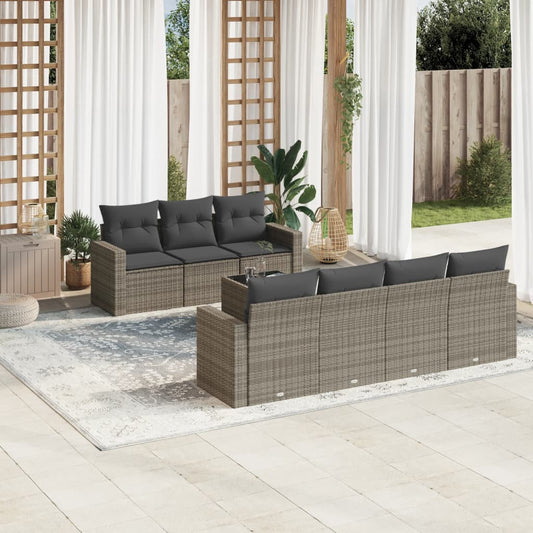 8-tlg. Garten-Sofagarnitur mit Kissen Grau Poly Rattan