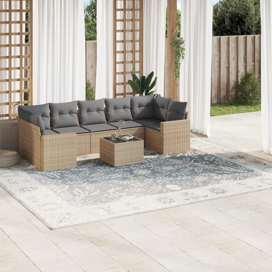 8-tlg. Garten-Sofagarnitur mit Kissen Beige Poly Rattan