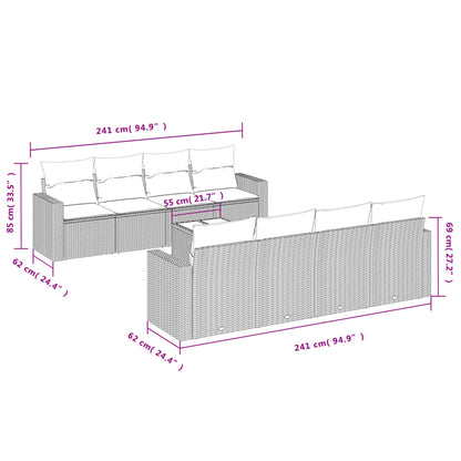 9-tlg. Garten-Sofagarnitur mit Kissen Hellgrau Poly Rattan