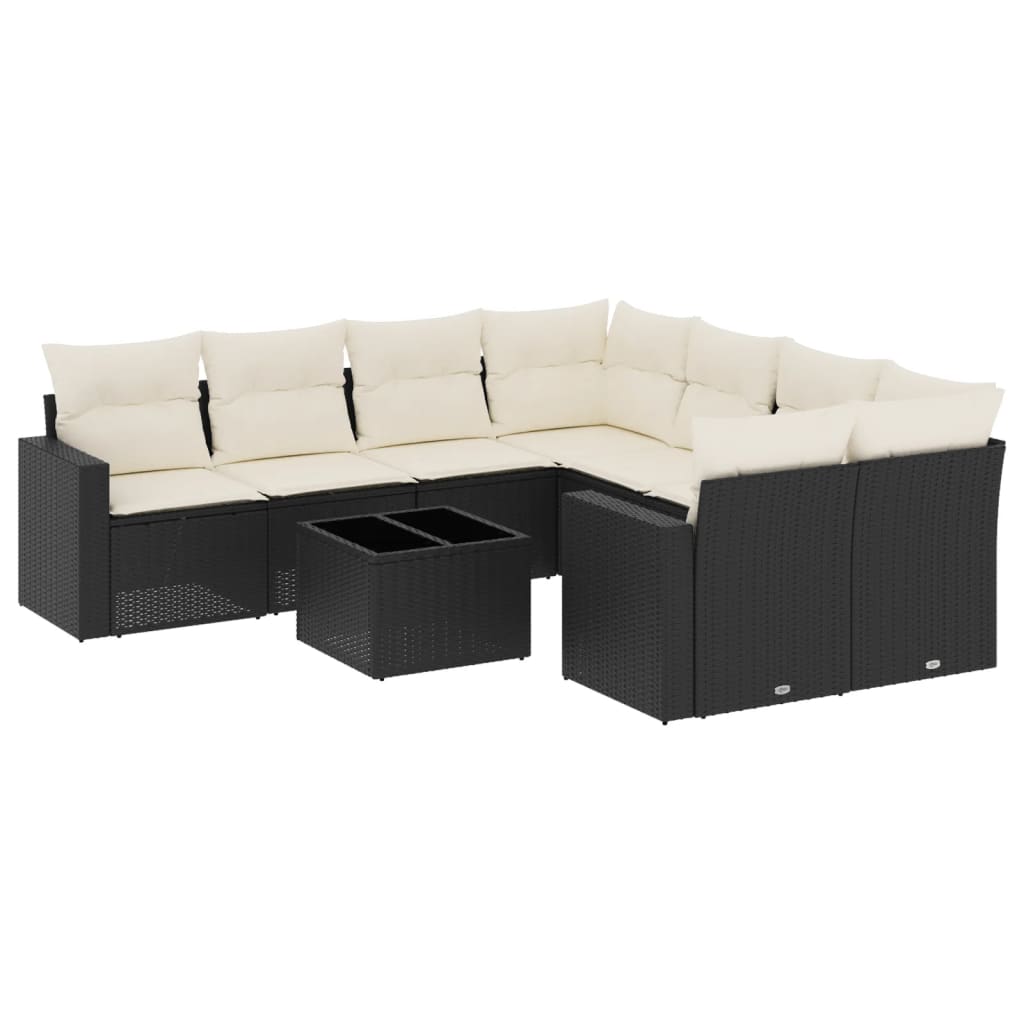 9-tlg. Garten-Sofagarnitur mit Kissen Schwarz Poly Rattan