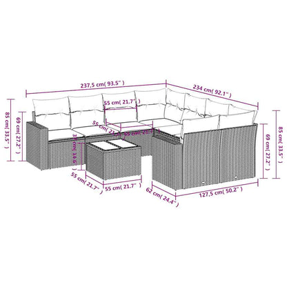 9-tlg. Garten-Sofagarnitur mit Kissen Beige Poly Rattan