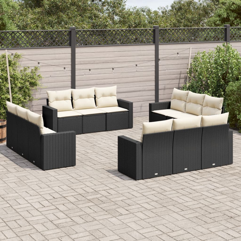 12-tlg. Garten-Sofagarnitur mit Kissen Schwarz Poly Rattan