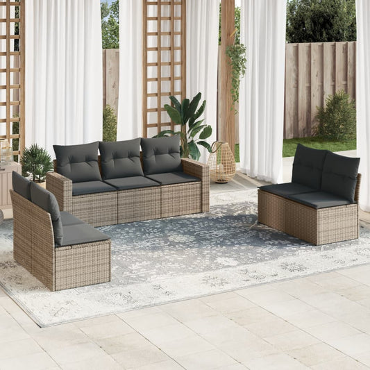 7-tlg. Garten-Sofagarnitur mit Kissen Grau Poly Rattan