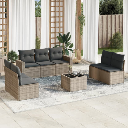 8-tlg. Garten-Sofagarnitur mit Kissen Grau Poly Rattan