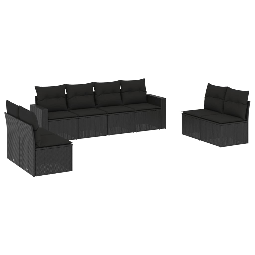 8-tlg. Garten-Sofagarnitur mit Kissen Schwarz Poly Rattan