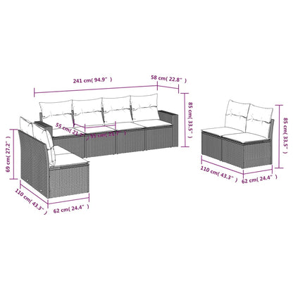 8-tlg. Garten-Sofagarnitur mit Kissen Grau Poly Rattan