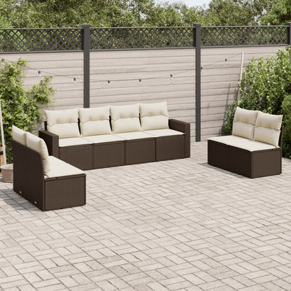 8-tlg. Garten-Sofagarnitur mit Kissen Braun Poly Rattan