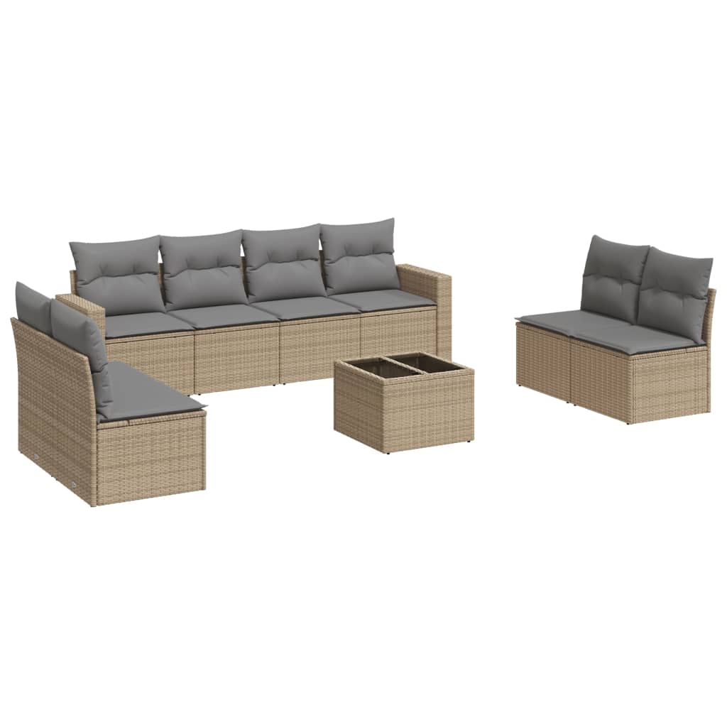 9-tlg. Garten-Sofagarnitur mit Kissen Beige Poly Rattan