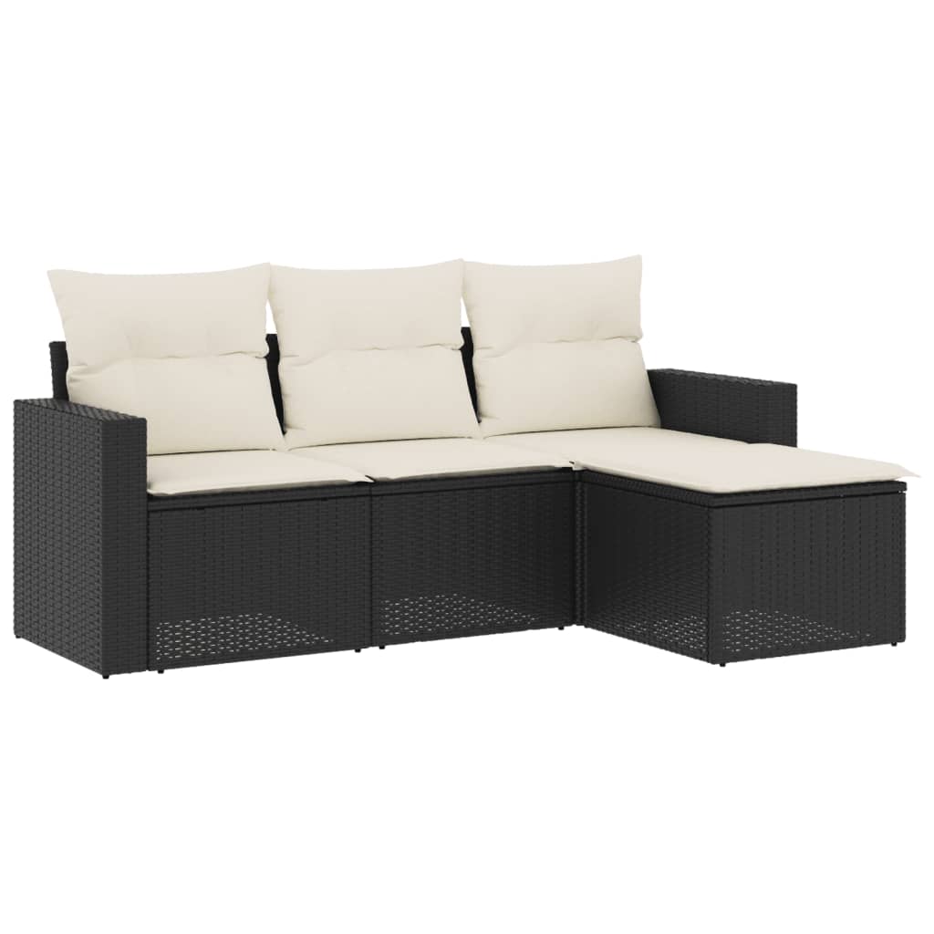 4-tlg. Garten-Sofagarnitur mit Kissen Schwarz Poly Rattan