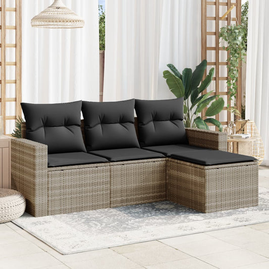 4-tlg. Garten-Sofagarnitur mit Kissen Hellgrau Poly Rattan