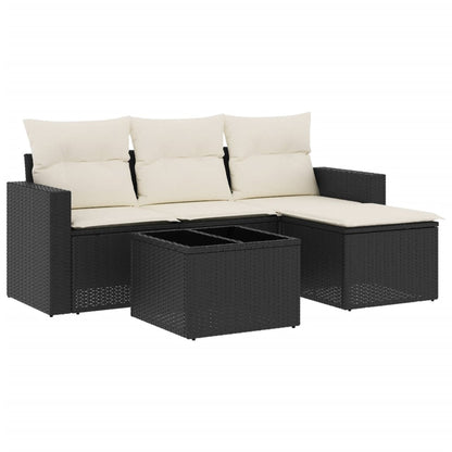 5-tlg. Garten-Sofagarnitur mit Kissen Schwarz Poly Rattan