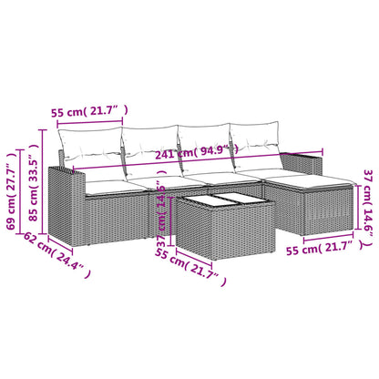 6-tlg. Garten-Sofagarnitur mit Kissen Grau Poly Rattan