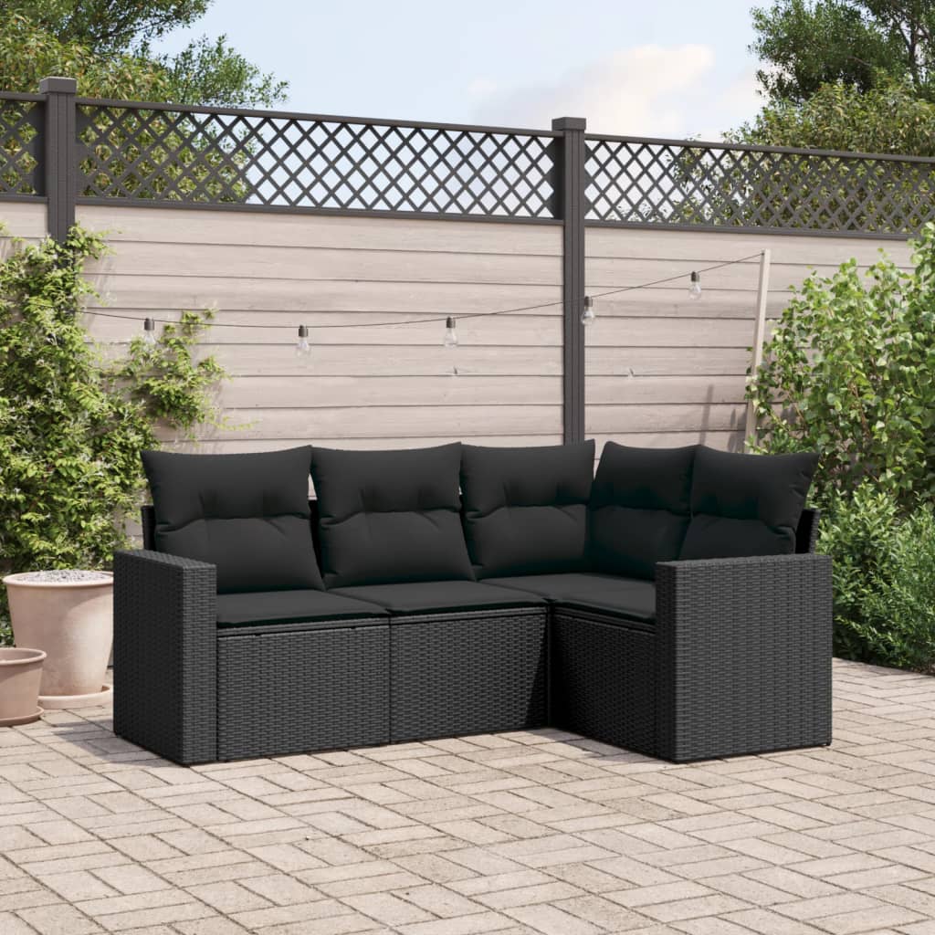 4-tlg. Garten-Sofagarnitur mit Kissen Schwarz Poly Rattan