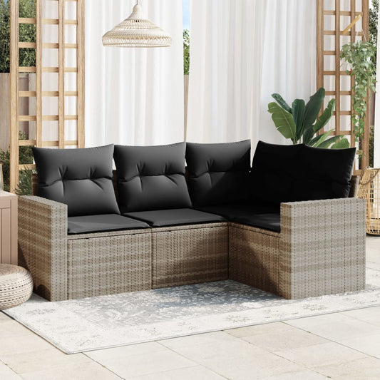 4-tlg. Garten-Sofagarnitur mit Kissen Hellgrau Poly Rattan