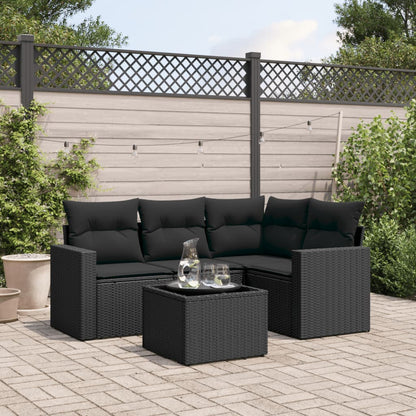 5-tlg. Garten-Sofagarnitur mit Kissen Schwarz Poly Rattan