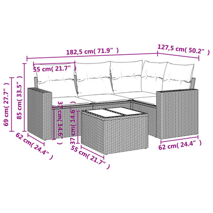 5-tlg. Garten-Sofagarnitur mit Kissen Hellgrau Poly Rattan