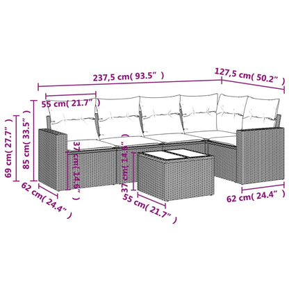 6-tlg. Garten-Sofagarnitur mit Kissen Schwarz Poly Rattan