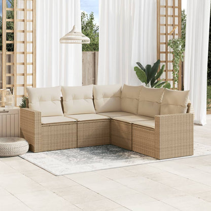 5-tlg. Garten-Sofagarnitur mit Kissen Beige Poly Rattan