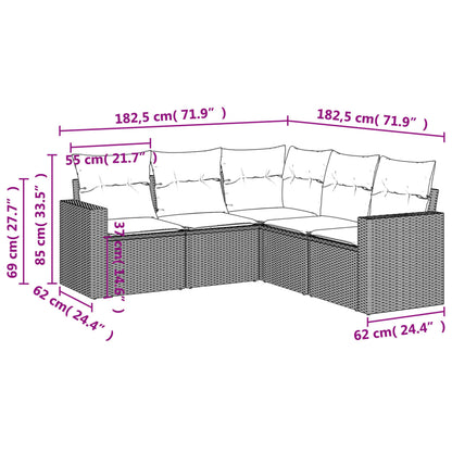 5-tlg. Garten-Sofagarnitur mit Kissen Beige Poly Rattan