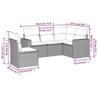 5-tlg. Garten-Sofagarnitur mit Kissen Beige Poly Rattan