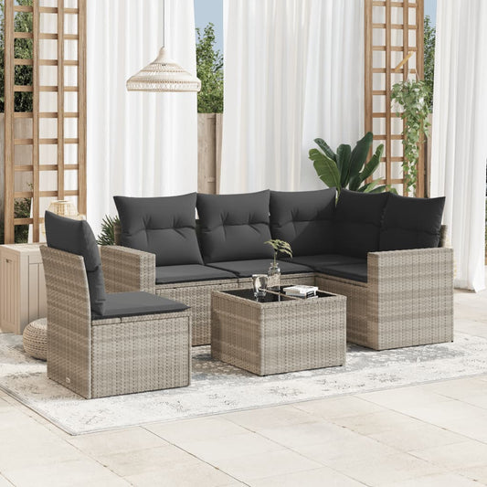 6-tlg. Garten-Sofagarnitur mit Kissen Hellgrau Poly Rattan