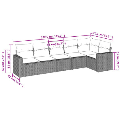 6-tlg. Garten-Sofagarnitur mit Kissen Braun Poly Rattan