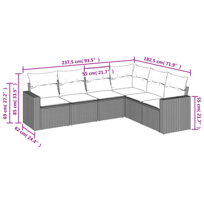 6-tlg. Garten-Sofagarnitur mit Kissen Hellgrau Poly Rattan