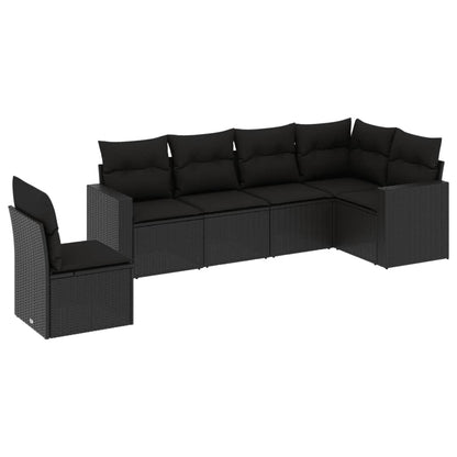 6-tlg. Garten-Sofagarnitur mit Kissen Schwarz Poly Rattan