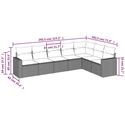 7-tlg. Garten-Sofagarnitur mit Kissen Braun Poly Rattan