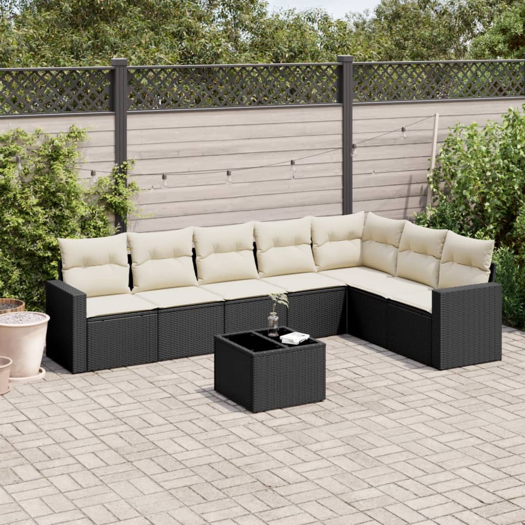 8-tlg. Garten-Sofagarnitur mit Kissen Schwarz Poly Rattan