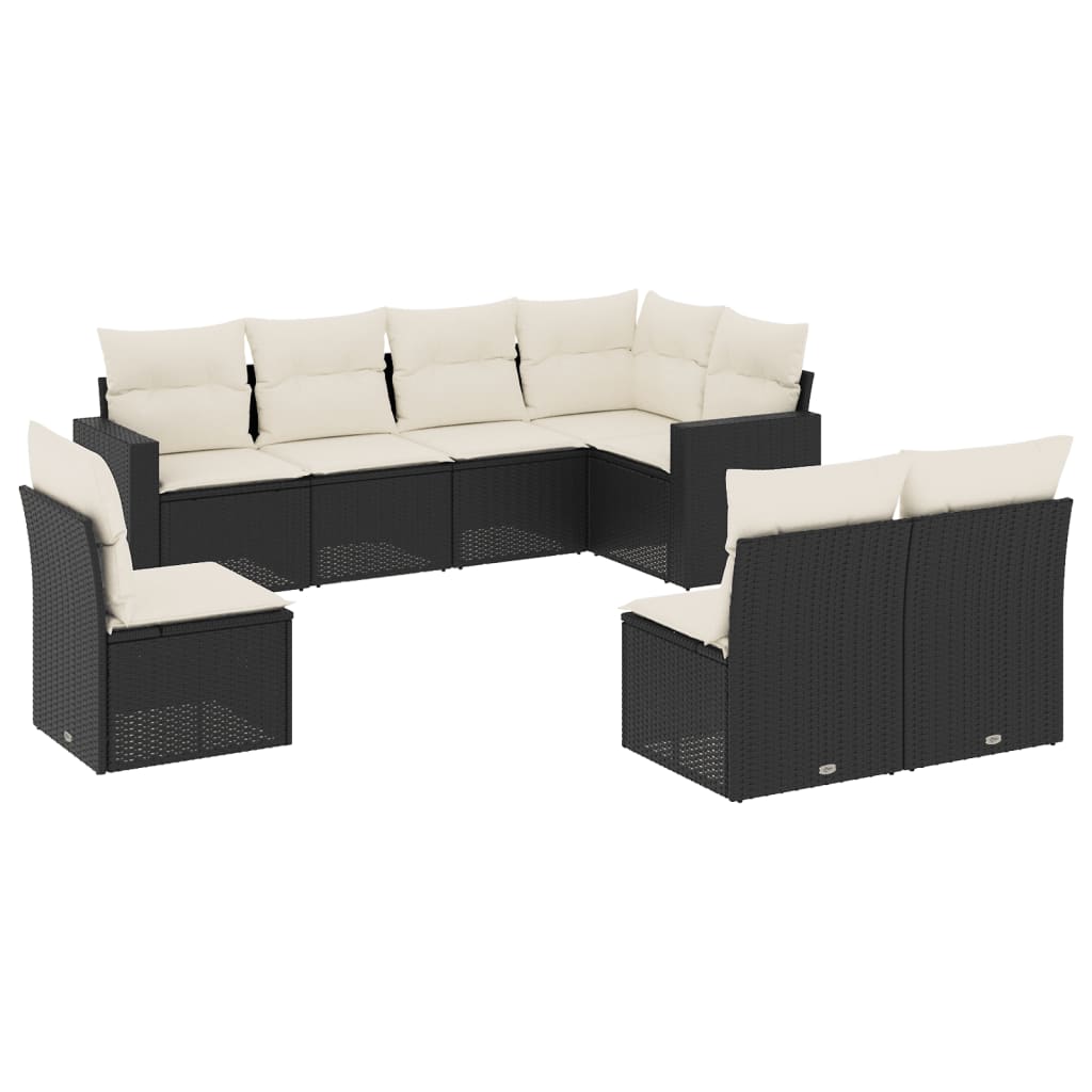 8-tlg. Garten-Sofagarnitur mit Kissen Schwarz Poly Rattan