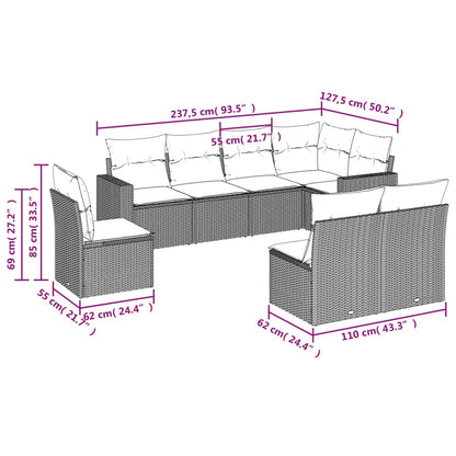 8-tlg. Garten-Sofagarnitur mit Kissen Schwarz Poly Rattan