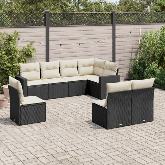 8-tlg. Garten-Sofagarnitur mit Kissen Schwarz Poly Rattan