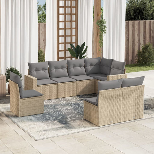 8-tlg. Garten-Sofagarnitur mit Kissen Beige Poly Rattan