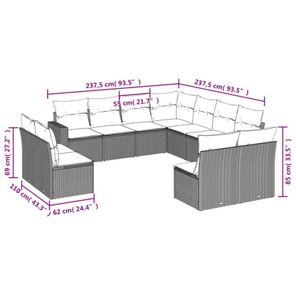 11-tlg. Garten-Sofagarnitur mit Kissen Hellgrau Poly Rattan