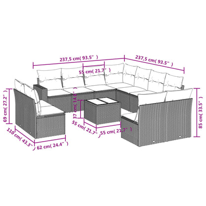 12-tlg. Garten-Sofagarnitur mit Kissen Beige Poly Rattan